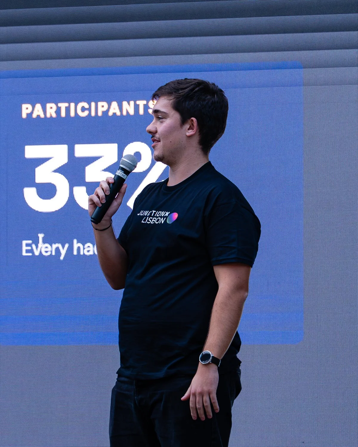 Duarte Pereira da Cruz on stage at JunctionX Lisbon 2026